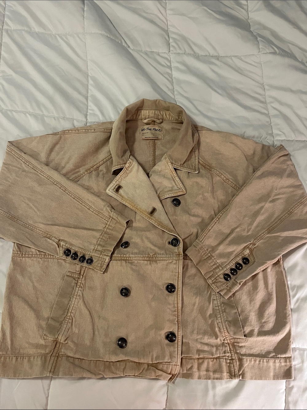 We The Free Light Beige Double-Breasted Pea Coat